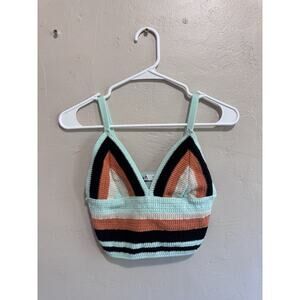 Zara Mint Green and Orange Striped Knit Top